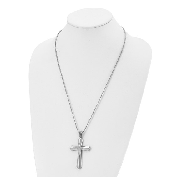 Chisel Stainless Steel Polished with CZ Cross Pendant on a 24.5 inch Ball Chain Necklace