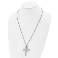 Chisel Stainless Steel Polished CZ Cross Pendant on a Cable Chain Necklace, 24" view 4