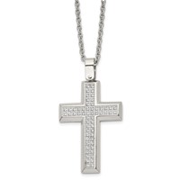 Chisel Stainless Steel Polished CZ Cross Pendant on a Cable Chain Necklace, 24" view 1