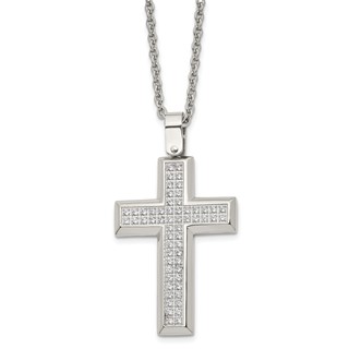 Chisel Stainless Steel Polished CZ Cross Pendant on a 24 inch Cable Chain Necklace