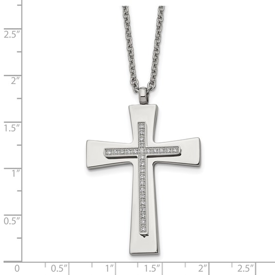 Stainless Steel Polished w/CZ Cross 22in Necklace