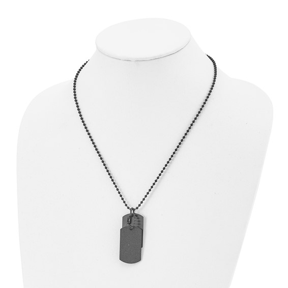 Chisel Stainless Steel Brushed and Laser Cut Black IP-plated Double Dog Tag on a 20 inch Ball Chain Necklace