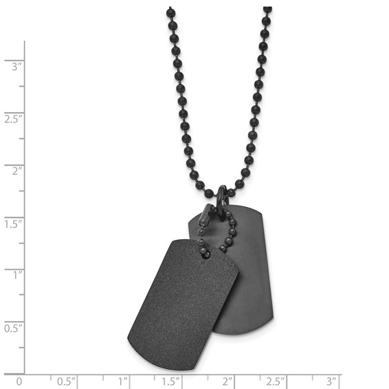 Chisel Stainless Steel Brushed and Laser Cut Black IP-plated Double Dog Tag on a 20 inch Ball Chain Necklace