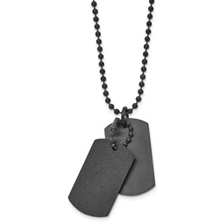 Chisel Stainless Steel Brushed and Laser Cut Black IP-plated Double Dog Tag on a 20 inch Ball Chain Necklace