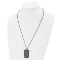 Chisel Stainless Steel Brushed Laser Cut Black IP-plated Necklace with CZ Dog Tag on a Curb Chain, 24" view 4