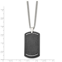Chisel Stainless Steel Brushed Laser Cut Black IP-plated Necklace with CZ Dog Tag on a Curb Chain, 24" view 3