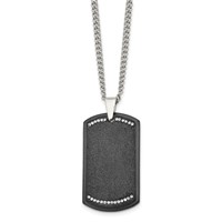 Chisel Stainless Steel Brushed Laser Cut Black IP-plated Necklace with CZ Dog Tag on a Curb Chain, 24" view 1