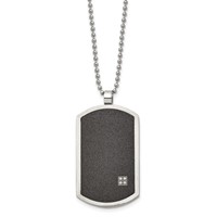 Chisel Stainless Steel Brushed Laser Cut Black IP-plated Necklace with CZ Dog Tag on a Ball Chain, 24" view 3