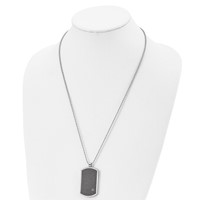 Chisel Stainless Steel Brushed Laser Cut Black IP-plated Necklace with CZ Dog Tag on a Ball Chain, 24" view 4