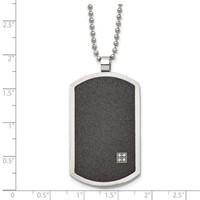 Chisel Stainless Steel Brushed Laser Cut Black IP-plated Necklace with CZ Dog Tag on a Ball Chain, 24" view 5