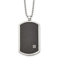 Chisel Stainless Steel Brushed Laser Cut Black IP-plated Necklace with CZ Dog Tag on a Ball Chain, 24" view 1