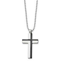 Chisel Stainless Steel Polished Black IP-plated Laser Cut Cross Pendant on a Ball Chain Necklace, 20" view 3