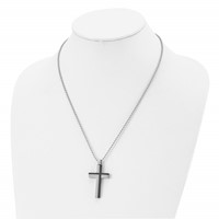 Chisel Stainless Steel Polished Black IP-plated Laser Cut Cross Pendant on a Ball Chain Necklace, 20" view 4