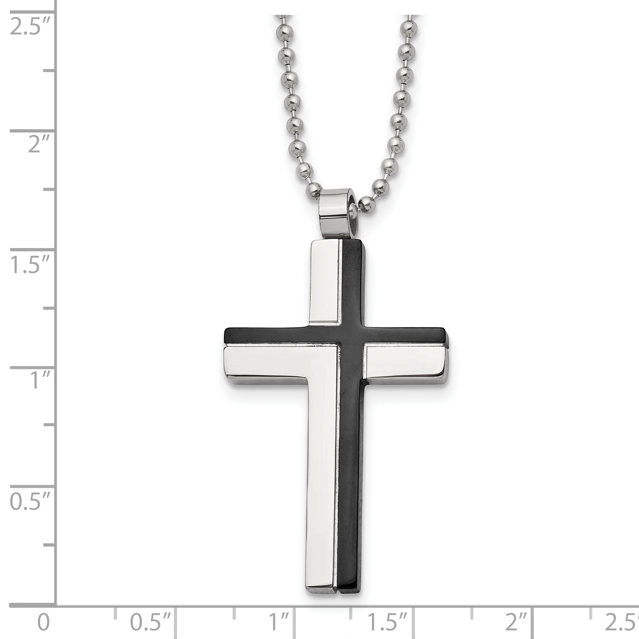 Chisel Stainless Steel Black IP-Plated Beads Cross Pendant with 20" Necklace 
