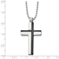 Chisel Stainless Steel Polished Black IP-plated Laser Cut Cross Pendant on a Ball Chain Necklace, 20" view 5