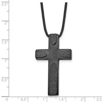Stainless Steel Brushed LaserCut Blk IP Cross Leather Cord Necklace, 20" view 5