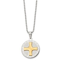 Stainless Steel Brushed Polished Yellow IP Spanish Lords Prayer Necklace view 3