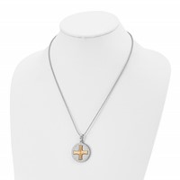 Stainless Steel Brushed Polished Yellow IP Spanish Lords Prayer Necklace view 4
