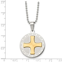 Stainless Steel Brushed Polished Yellow IP Spanish Lords Prayer Necklace view 5