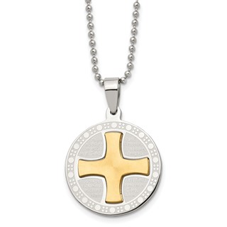 Stainless Steel Brushed/Polished Yellow IP Spanish Lords Prayer Necklace