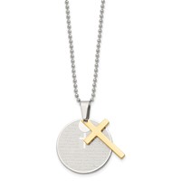 Chisel Stainless Steel Brushedand Polished Yellow IP-plated 2 Piece Lords Prayer Cross on a Ball Chain Necklace, 20" view 3
