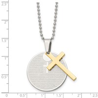 Chisel Stainless Steel Brushedand Polished Yellow IP-plated 2 Piece Lords Prayer Cross on a Ball Chain Necklace, 20" view 5