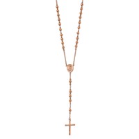 Chisel Stainless Steel Polished Rose IP-plated Rosary Necklace, 30" view 2
