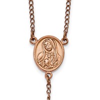 Chisel Stainless Steel Polished Rose IP-plated Rosary Necklace, 30" view 3