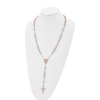 Chisel Stainless Steel Polished Rose IP-plated Rosary Necklace, 30" view 4