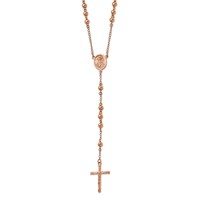 Chisel Stainless Steel Polished Rose IP-plated Rosary Necklace, 30" view 1