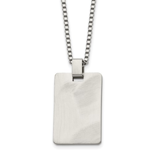 Stainless Steel Brushed Rectangle Dog Tag Necklace, 22"