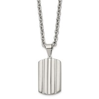 Chisel Stainless Steel Brushed and Polished Grooved Dog Tag on a Cable Chain Necklace, 24" view 3