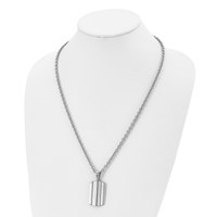 Chisel Stainless Steel Brushed and Polished Grooved Dog Tag on a Cable Chain Necklace, 24" view 4