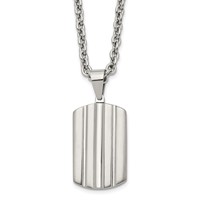 Chisel Stainless Steel Brushed and Polished Grooved Dog Tag on a Cable Chain Necklace, 24" view 1