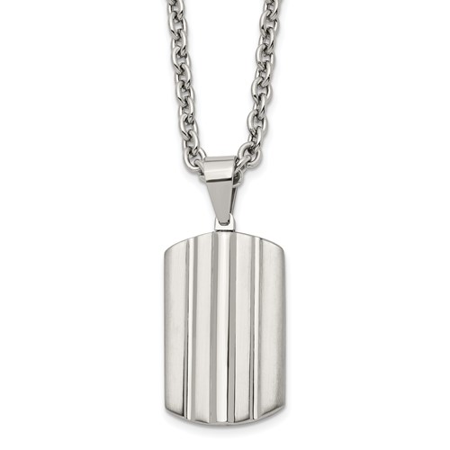 Chisel Stainless Steel Brushed and Polished Grooved Dog Tag on a Cable Chain Necklace, 24"