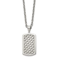 Chisel Stainless Steel Polished Weaved Pattern Dog Tag on a Cable Chain Necklace - 24in view 3