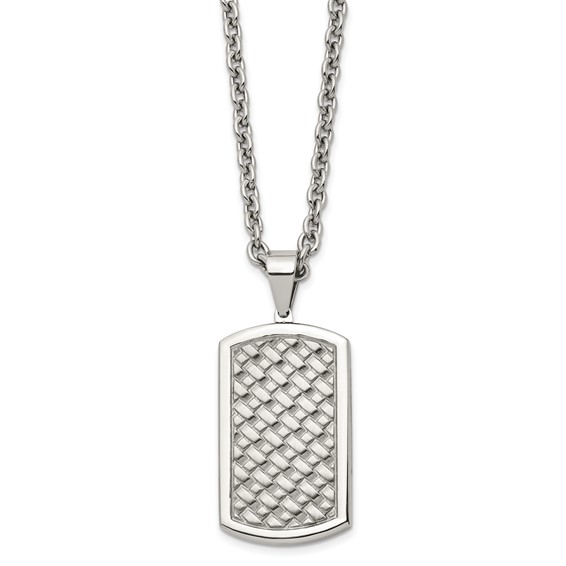 Chisel Stainless Steel Polished Weaved Pattern Dog Tag on a 24 inch Cable Chain Necklace