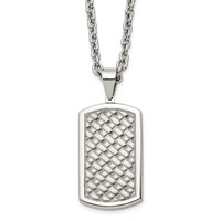 Chisel Stainless Steel Polished Weaved Pattern Dog Tag on a Cable Chain Necklace - 24in view 1