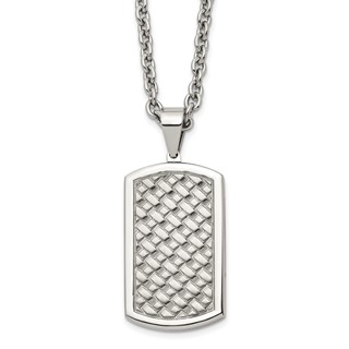 Chisel Stainless Steel Polished Weaved Pattern Dog Tag on a 24 inch Cable Chain Necklace