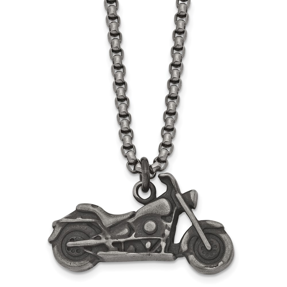 Stainless Steel Antiqued and Polished Motorcycle 25.5in Necklace