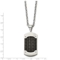Stainless Steel Brushed Necklace with Black Leather Inlay Dog Tag, 24" view 3