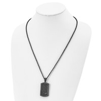 Stainless Steel Brushed Black IP Necklace with Black Leather & CZ Dog Tag view 4