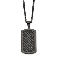 Stainless Steel Brushed Black IP Necklace with Black Leather & CZ Dog Tag view 1