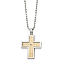 Chisel Stainless Steel Polished Necklace with 18K Gold Accent.02 Carat Diamond Cross Pendant on a Ball Chain, 24" view 3