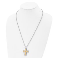 Chisel Stainless Steel Polished Necklace with 18K Gold Accent.02 Carat Diamond Cross Pendant on a Ball Chain, 24" view 4