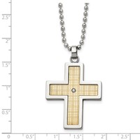 Chisel Stainless Steel Polished Necklace with 18K Gold Accent.02 Carat Diamond Cross Pendant on a Ball Chain, 24" view 5