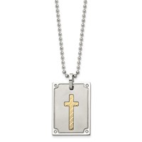 Stainless Steel Necklace with 18K Brushed and Polished 0.05ct Dia Cross view 3
