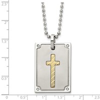 Stainless Steel Necklace with 18K Brushed and Polished 0.05ct Dia Cross view 5