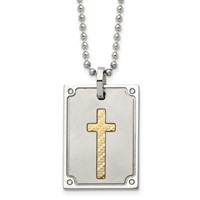 Stainless Steel Necklace with 18K Brushed and Polished 0.05ct Dia Cross view 1