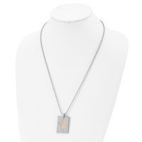 Stainless Steel Necklace with 18K Polished Laser Etched with.01ct Dia Cross view 4